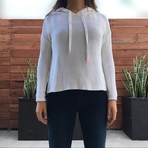 S Aerie open knit hoodie w/ a unique neon coral pop of color, White